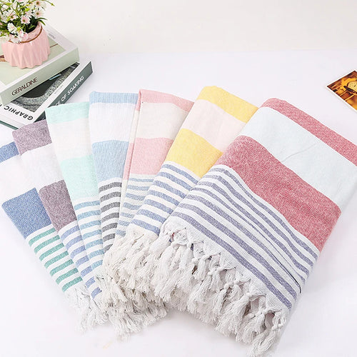 serviette de plage turque rayures franges seche rapide