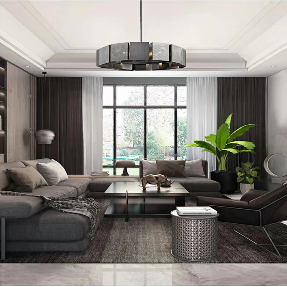 Lustres de plafond en métal noir de Style industriel nouvelle lampe suspendue LED postmoderne pour plafond décor à la maison Lustre pour salon - vue 5 sur 9