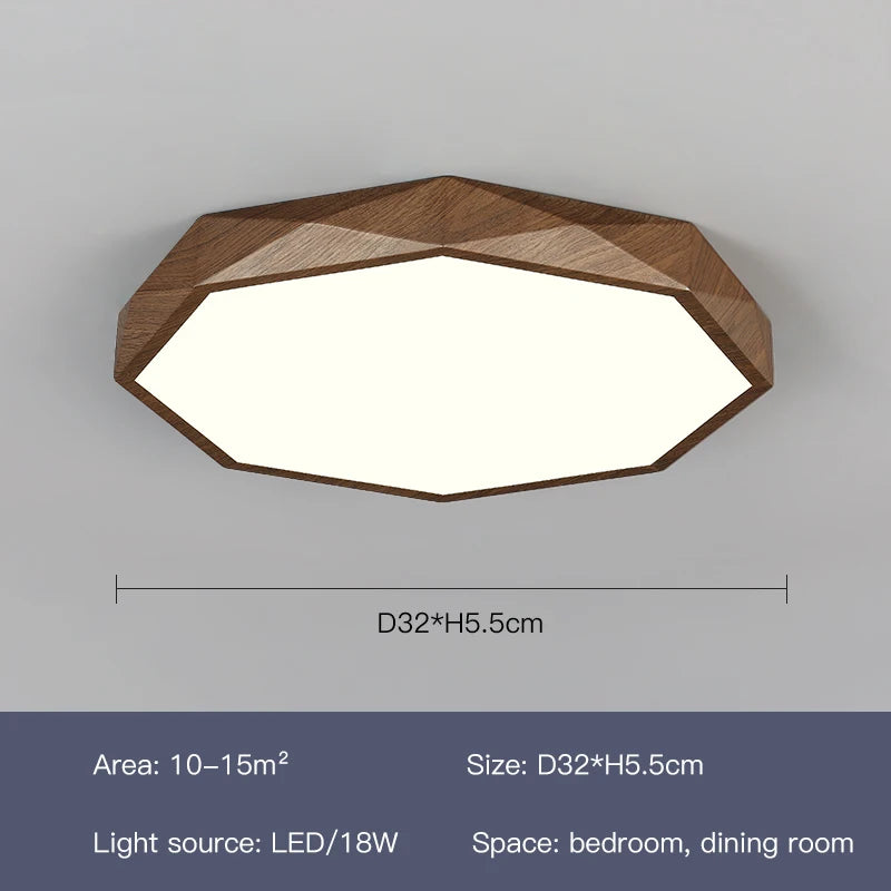 plafonnier led moderne en bois et métal design géométrique - vue 11 sur 14