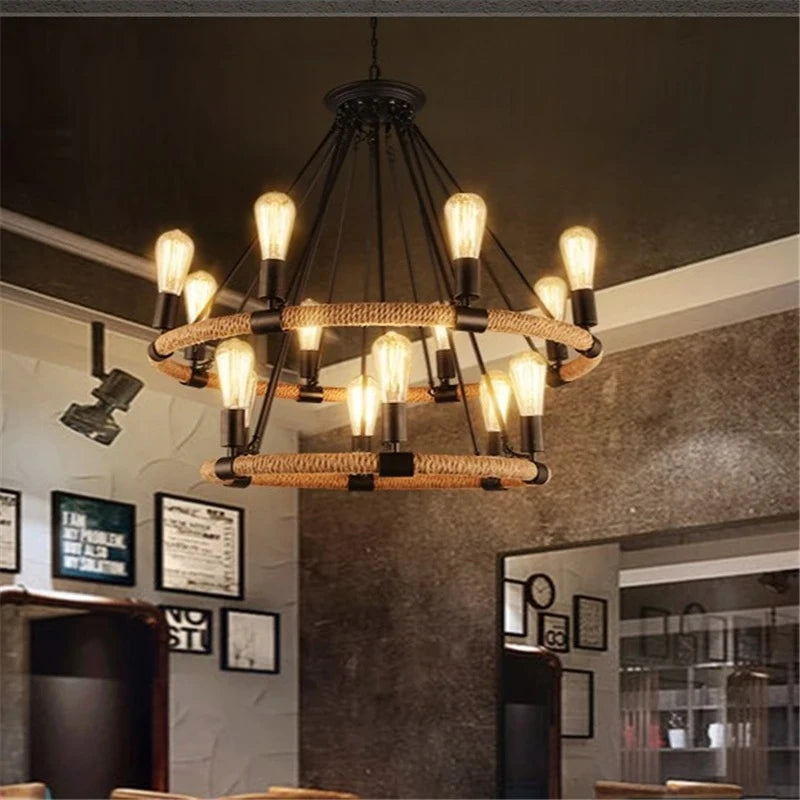 lustre rétro à cordes pour décoration moderne intérieure - vue 5 sur 9