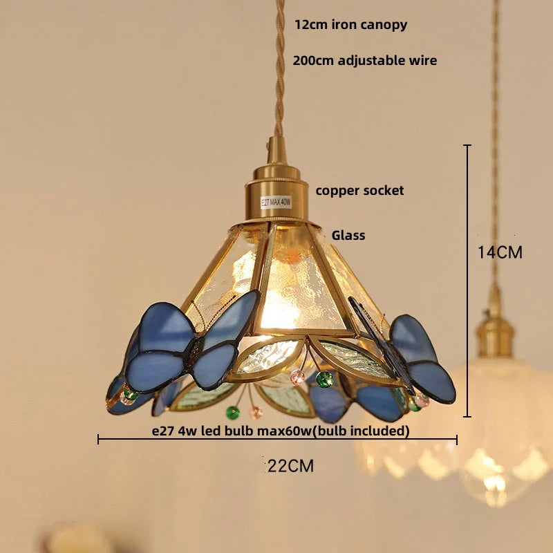 suspension en verre coloré avec fil de bois réglable moderne - vue 6 sur 25