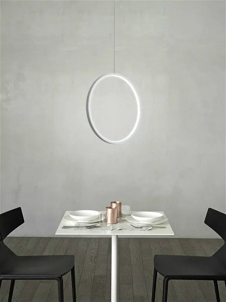 Suspension LED minimalistes lumière anneau rond cercle lustre maison pour salon éclairage intérieur lustre noir luminaires