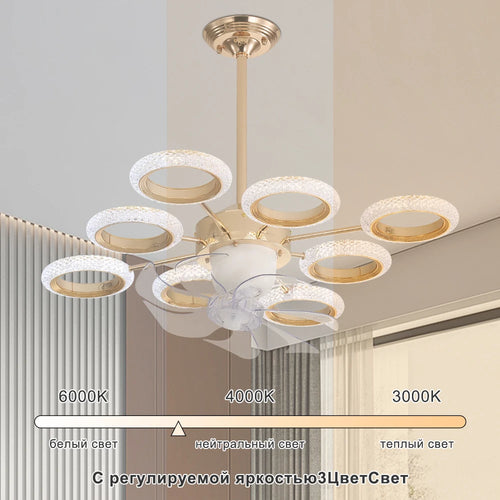 ventilateur de plafond led cristal artpad avec télécommande dimmable