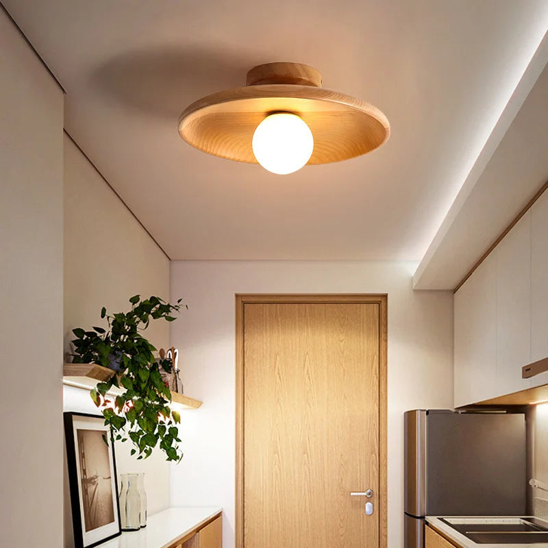 Plafonnier nordique plafonnier rond en bois pour vestiaire chambre salle d'étude couloir enfant maison intérieur éclairage de haute qualité - vue 7 sur 10