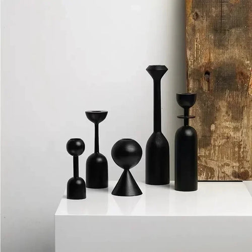 bougeoir en bois noir style nordique décoration artistique pour intérieur - vue 2 sur 11