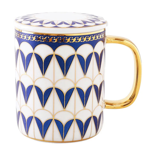 Tasse ceramique style britannique couvercle cuillere bord elegant