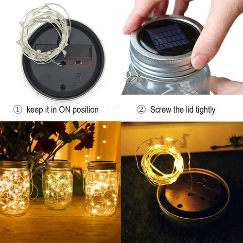guirlande lumineuse solaire en forme de pot mason décorative pour extérieur - vue 6 sur 8