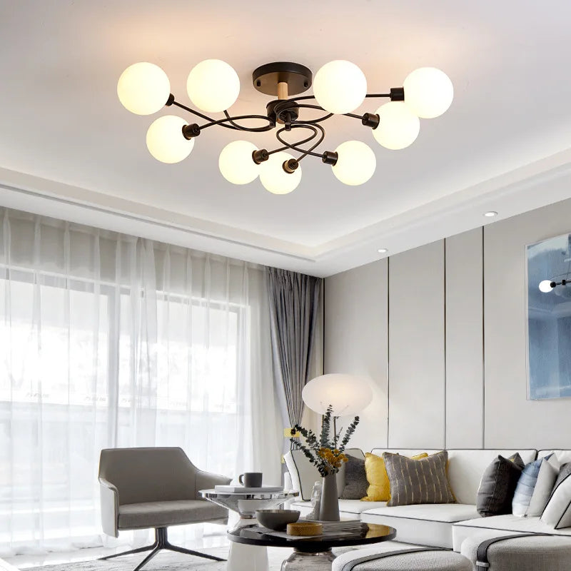 Plafonnier boule de verre nordique or noir pour salon chambre Hall suspension lampe décor à la maison éclairage Lustres Luminaires