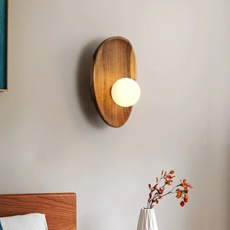 Applique murale LED minimaliste japonaise en bois massif