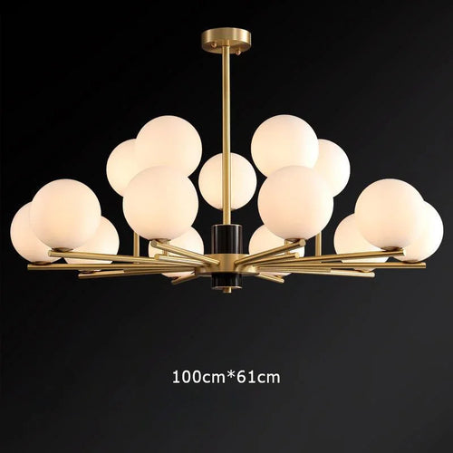 suspension nordique luxe en cuivre doré avec boules de verre blanches - vue 13 sur 12