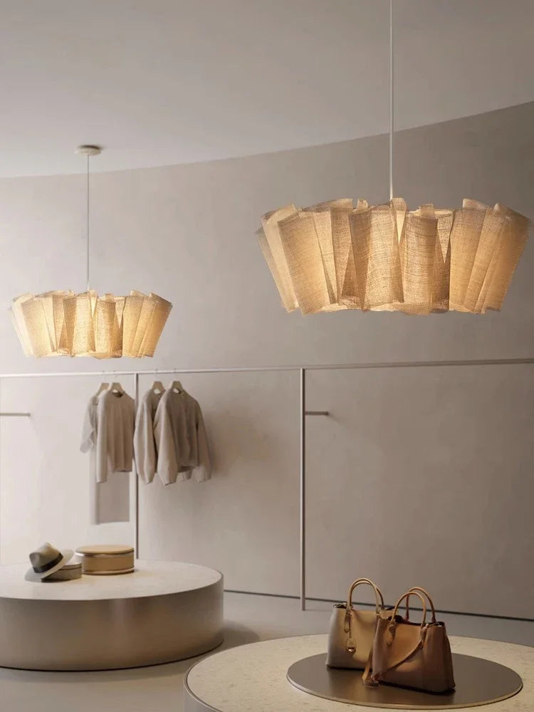 Nordique Vintage Wabi Sabi vent fait à la main tissu Led lustre B &amp; B éclairage intérieur salle à manger Bar chambre chevet suspension lumières - vue 4 sur 10