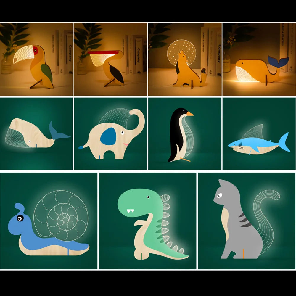 lampe de chevet enfant led bois acrylique usb veilleuse - vue 3 sur 17