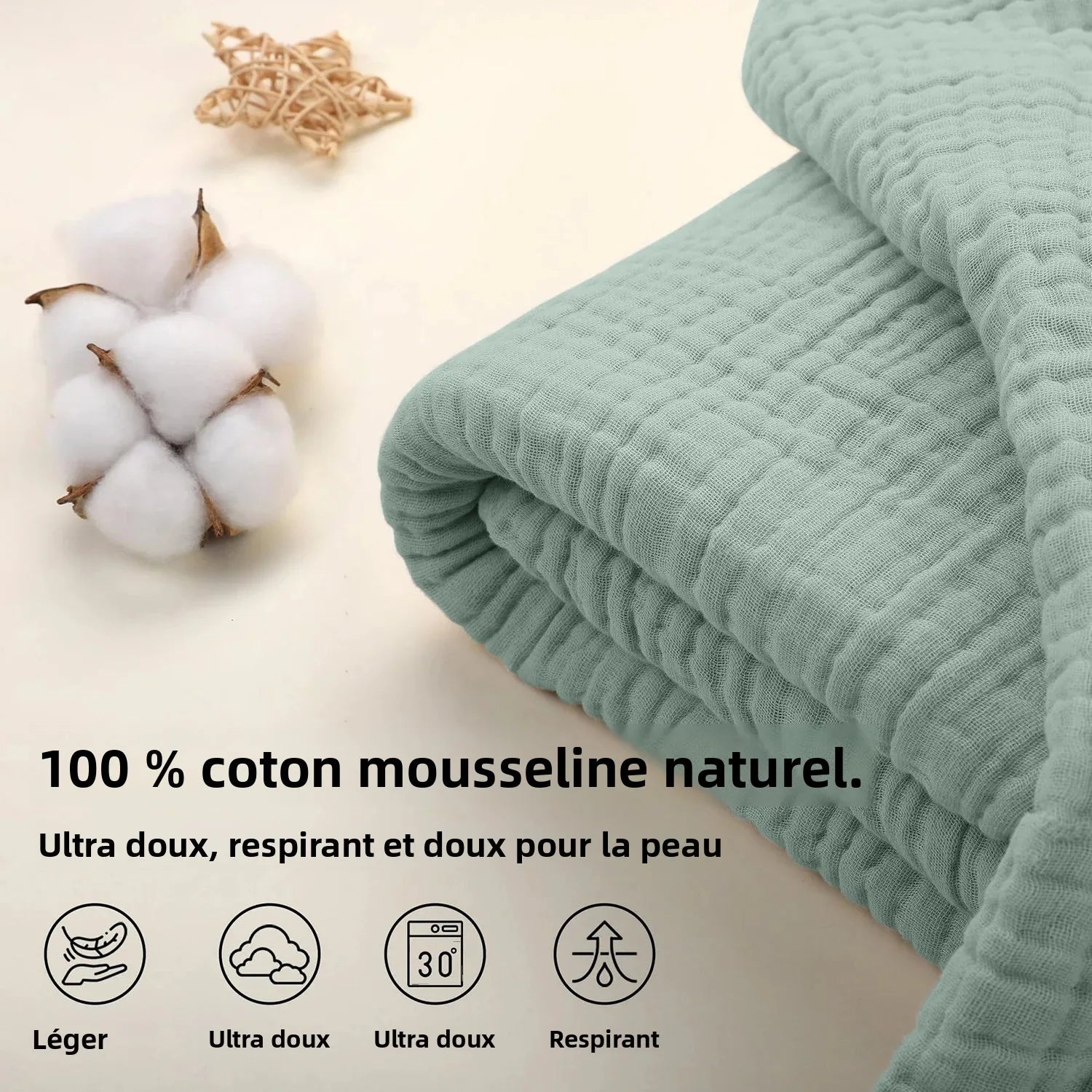plaid mousseline coton leger style boheme salon chambre - vue 4 sur 7