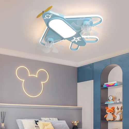 ventilateur de plafond moderne pour enfants avec éclairage led dimmable et déco à distance - vue 5 sur 10