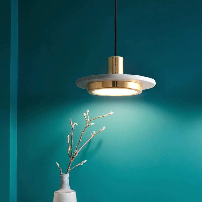 suspension LED design nordique en fer et marbre pour intérieur
