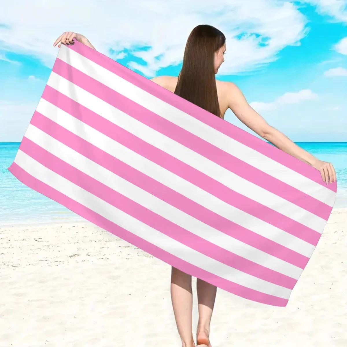 serviette de plage rayures minimalistes microfibre sechage rapide - vue 3 sur 5
