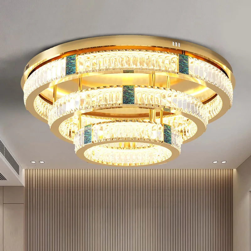 lustre moderne en cristal rond à trois couches led - vue 6 sur 15