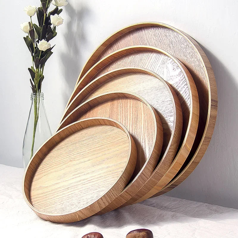 plateau rond japonais en bois pour service et thé