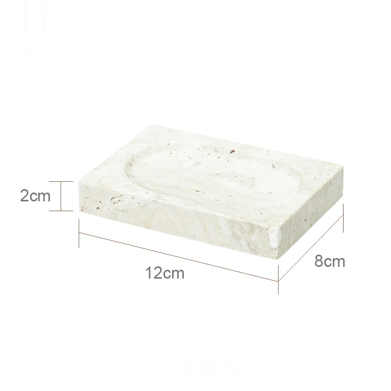 ensemble daccessoires en travertin beige pour salle de bain - vue 15 sur 20