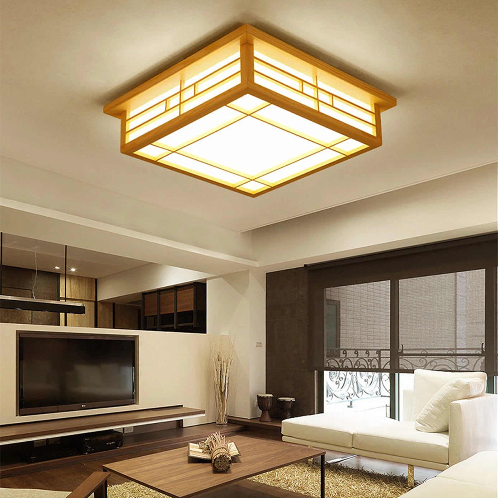 Plafonnier Lampe LED Bois Massif Japonais Tatami Lumière Salon Lumière Chambre Balcon