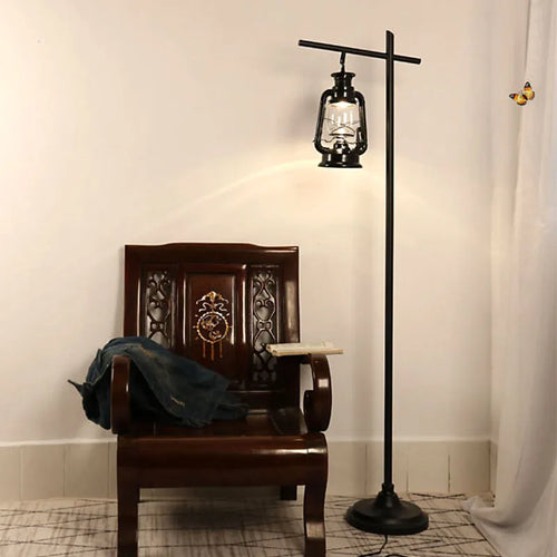 American retro floor lamp, black kerosene lamp, living room bedside lamp, Nordic industrial style iron art LED floor lamp - vue 2 sur 8