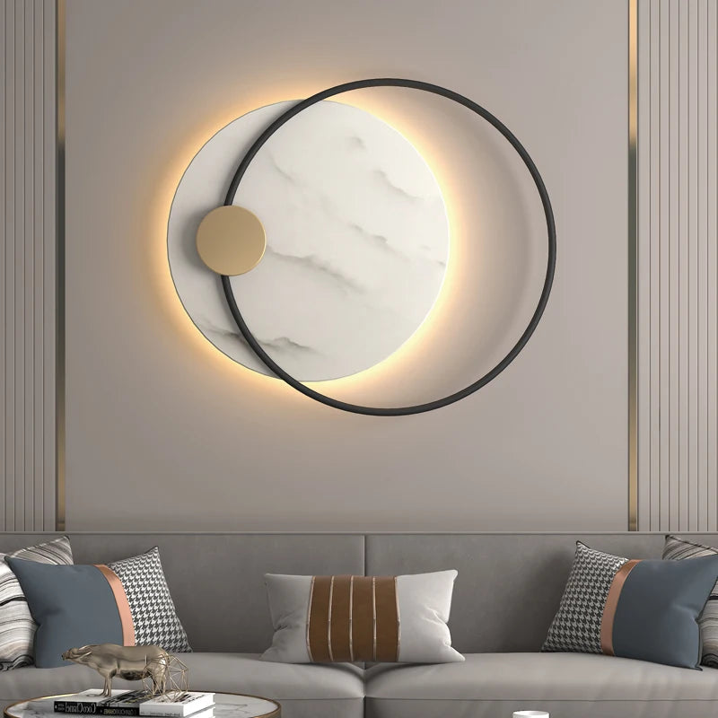 Applique murale LED moderne en métal noir avec marbre