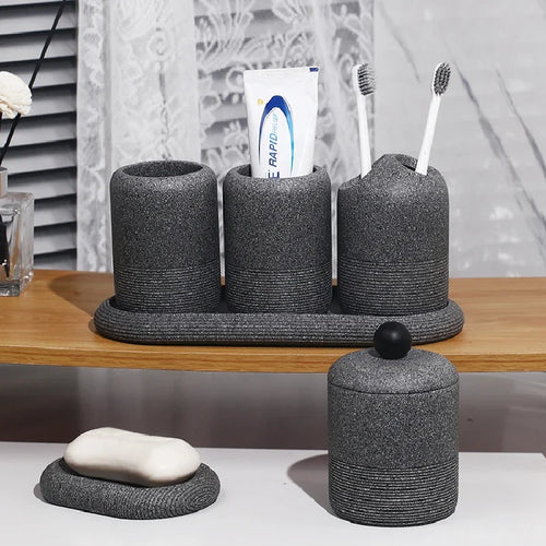 kit moderne d'accessoires de salle de bain en sable et gravier - vue 5 sur 18