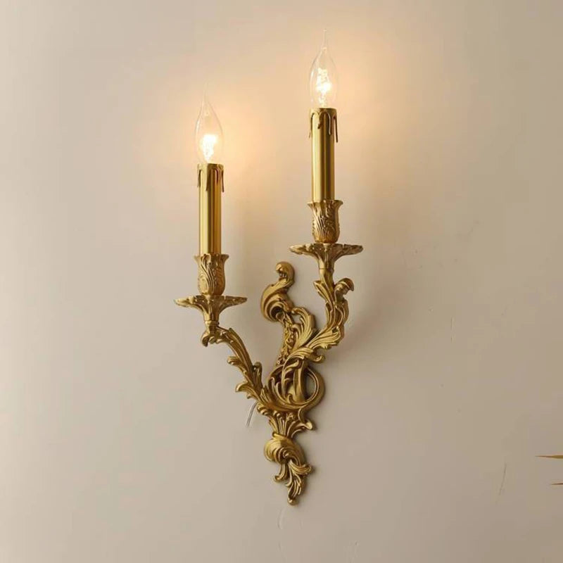 applique murale vintage rococo en laiton et cuivre