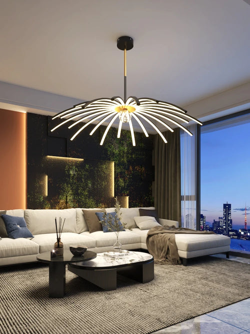 lustre moderne simple luxueux avec lampes led suspendues - vue 2 sur 11