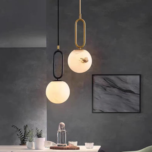 lampe suspendue led en laiton et marbre naturel décorative réglable - vue 2 sur 8