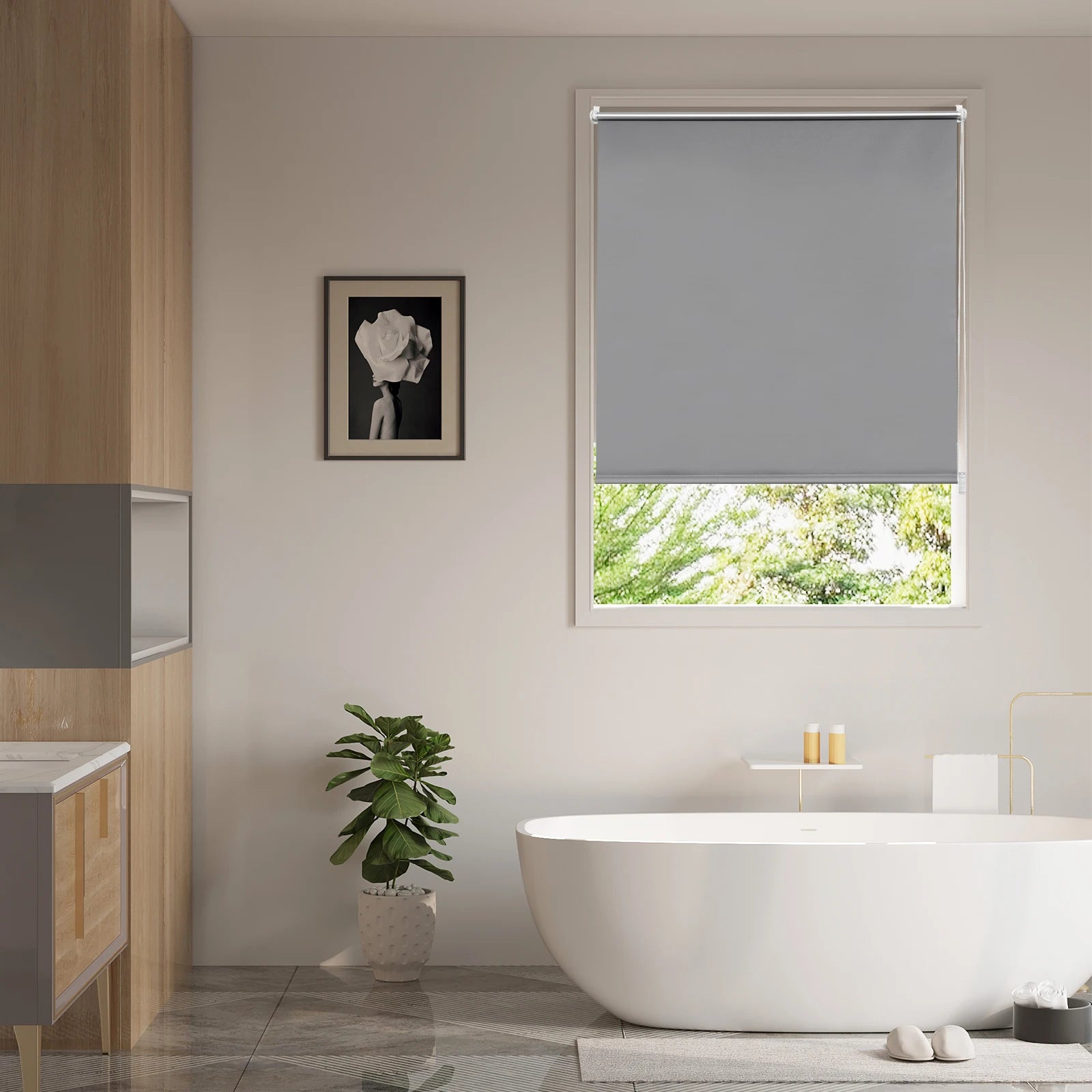 Store enrouleur occultant sans perçage pour fenêtre chambre - vue 4 sur 9