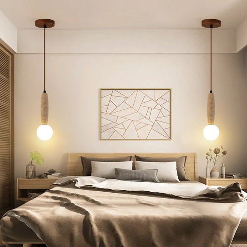 lustre led vintage avec suspension en pierre naturelle - vue 5 sur 6
