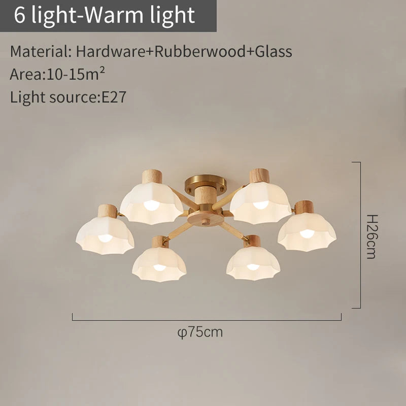 Plafonniers nordiques en bois de caoutchouc avec lampadaires en verre pour salon moderne blanc chaud lumière froide Lustres chambre lampara - vue 11 sur 12