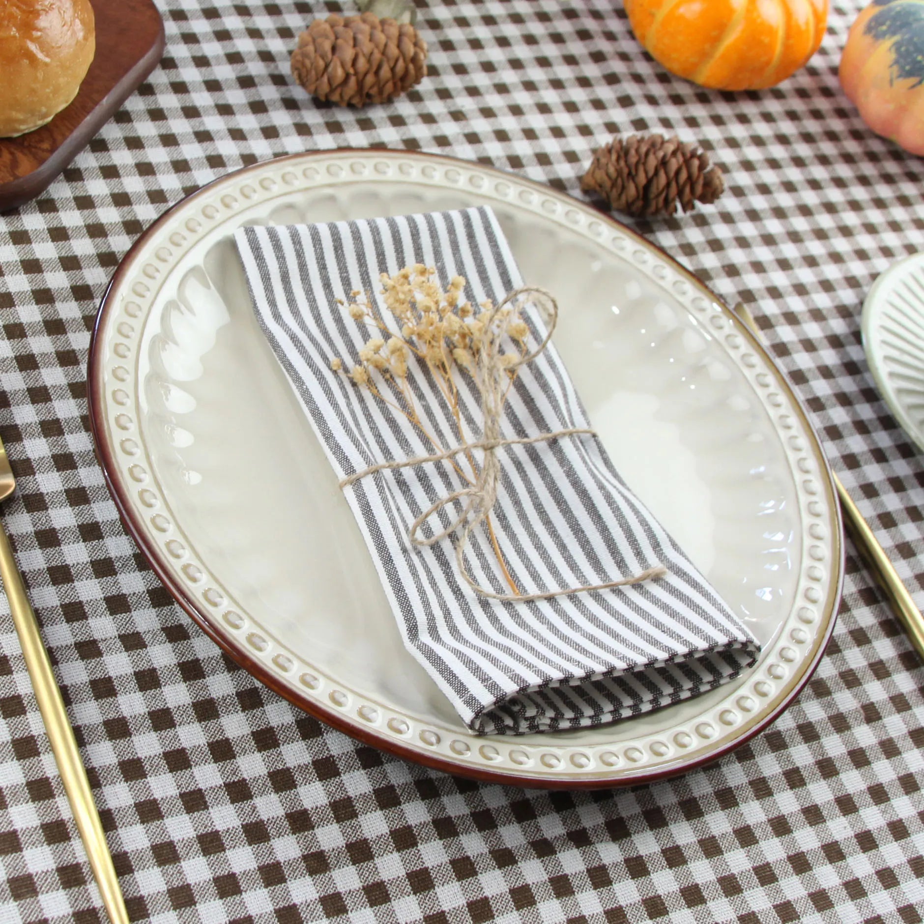 Serviette de table lin coton style européen rayé - vue 7 sur 7