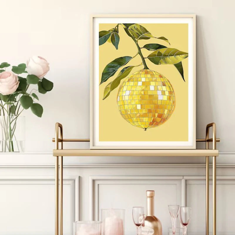 affiche artistique rétro de boule disco abstraite pour décoration intérieure