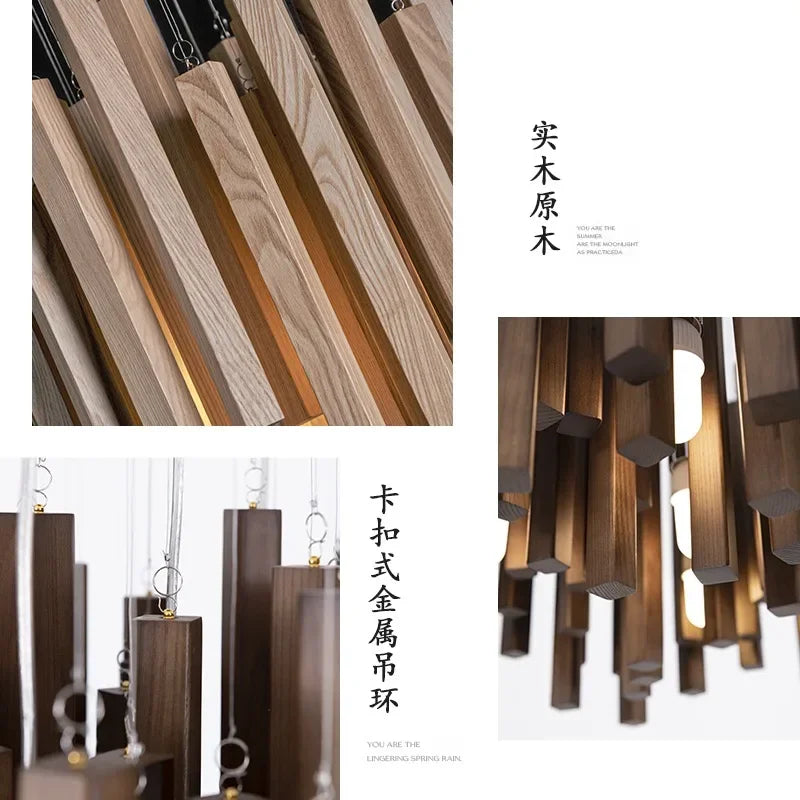 Lustre de Restaurant chinois en bois massif - vue 5 sur 16
