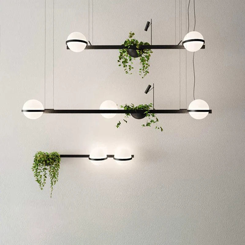 lustre moderne nordique avec pot de fleur et led intégrée