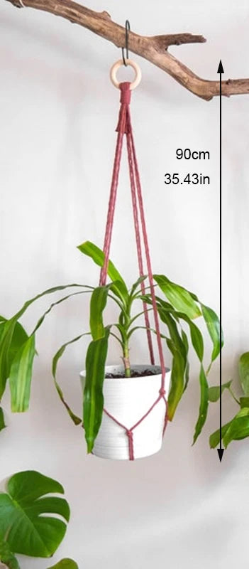 support de plante en macramé suspendu fait main en coton naturel - vue 19 sur 23
