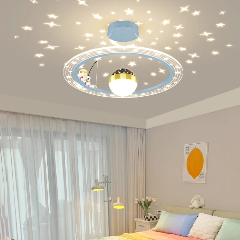 Lustre LED rond d'astronaute à gradation pour chambre d'enfant