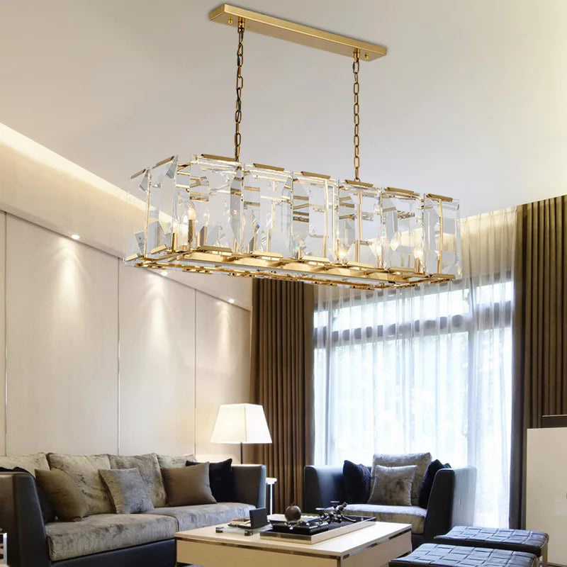 lustre moderne en cristal k9 suspension rectangulaire grande taille - vue 2 sur 15