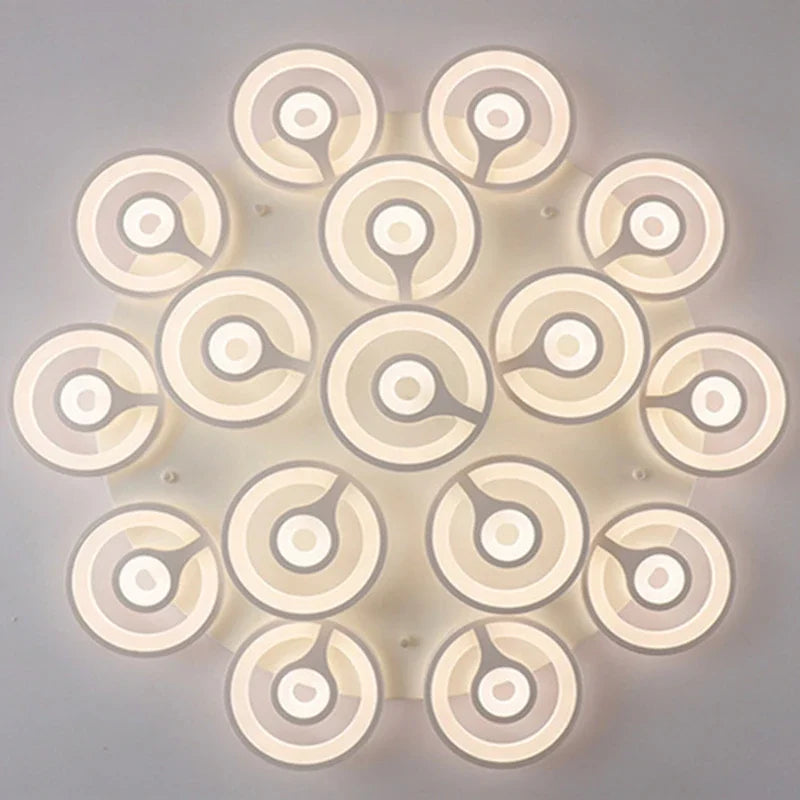 European New Multiple Heads Acrylic Led Ceiling Lamp For Bedroom Dining Room Round Iron Decoration Lighting chandeliers - vue 5 sur 10