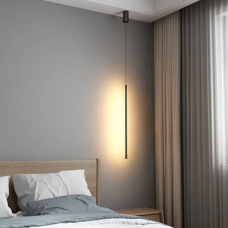 Luminaires suspendus LED modernes pour chambre à coucher chevet lecture lampe suspendue salon Bar café décor noir lustre plus long