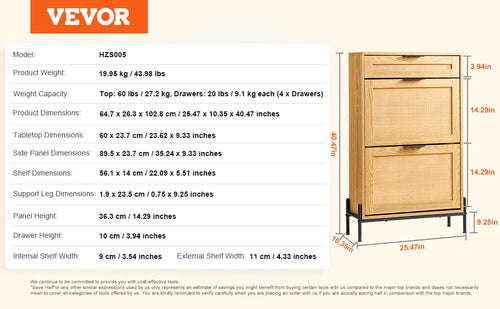 organisateur de rangement pour chaussures avec tiroirs en rotin et métal - vue 11 sur 10