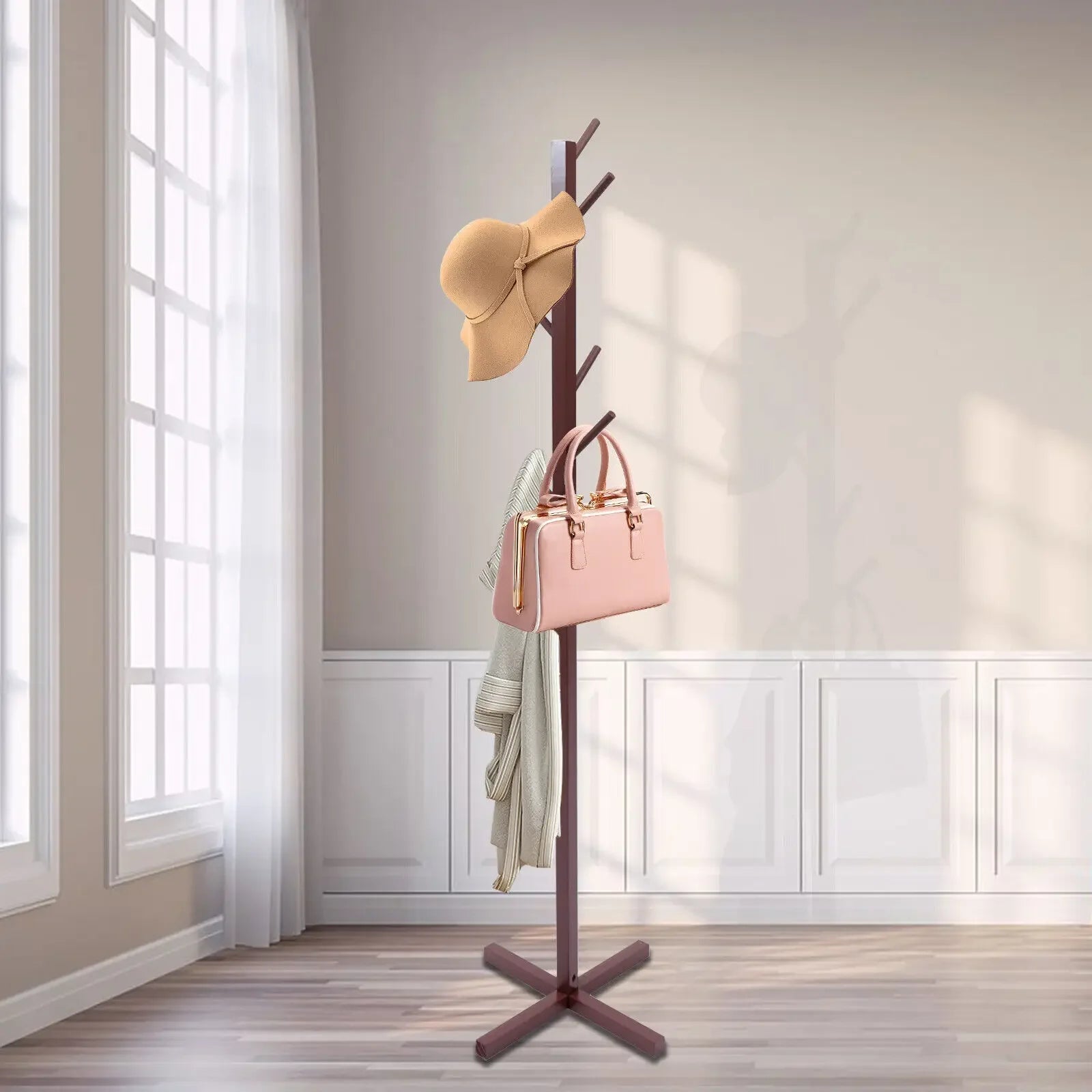 porte-manteau en bois avec huit crochets pratiques pour vêtements - vue 5 sur 6