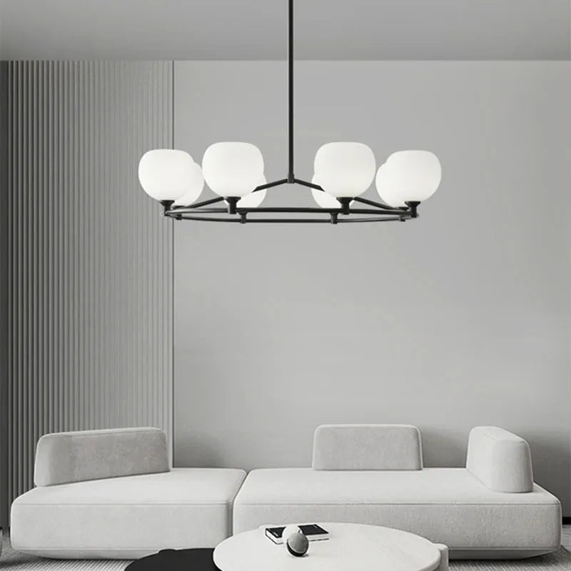 lustre à anneaux avec ampoule en verre style 	 hauteur réglable - vue 3 sur 12