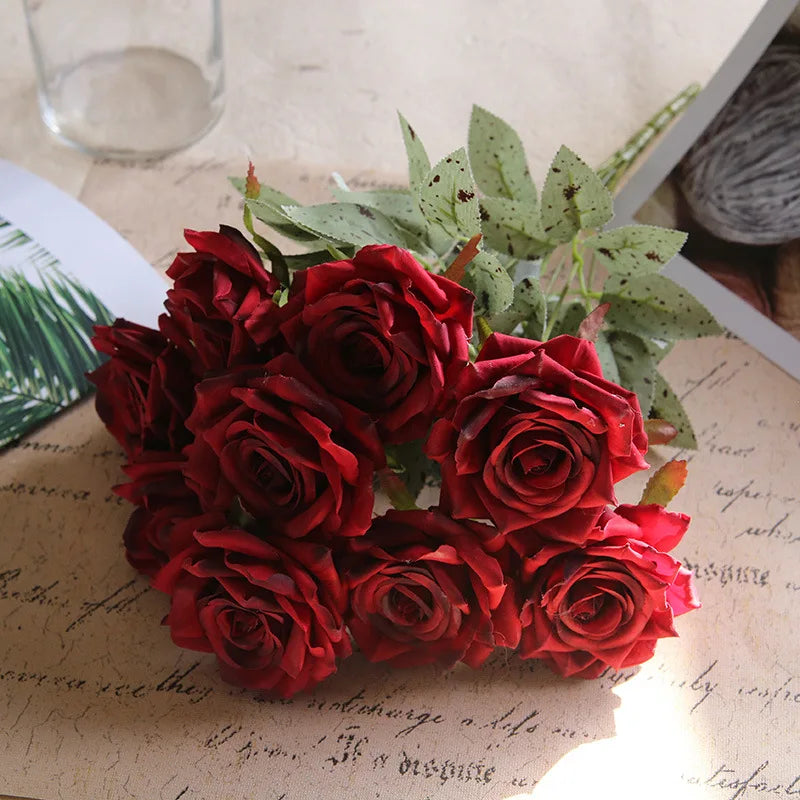 fleurs de roses artificielles bouquet décoration pour la maison et bureau - vue 10 sur 14