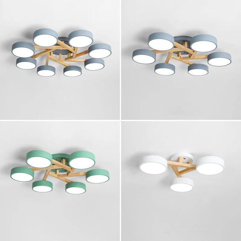 lustre led style nordique moderne en bois massif - vue 5 sur 15
