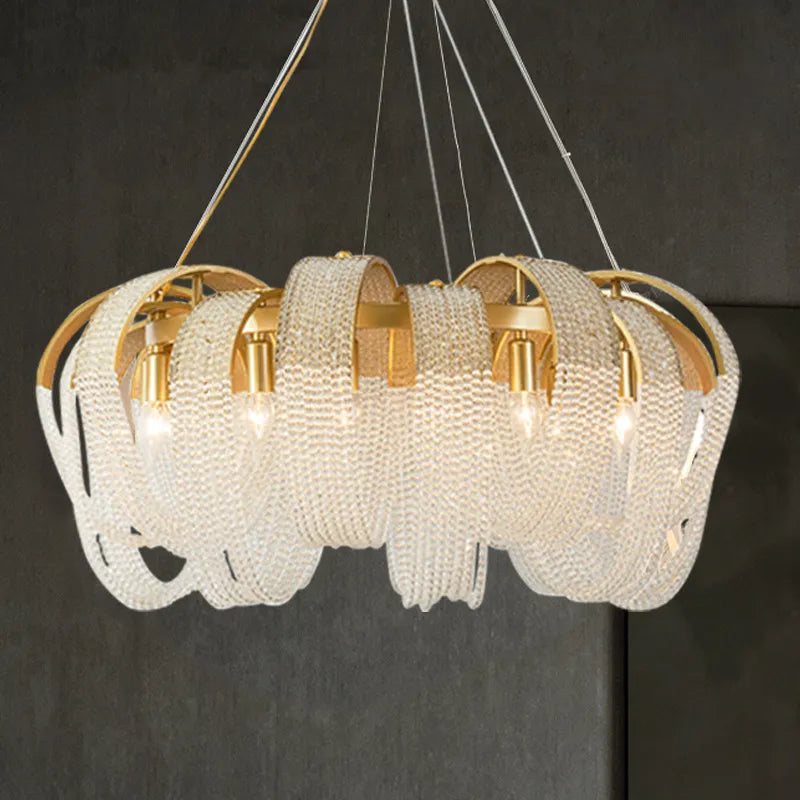 Lustre en cristal à pampilles de luxe américain post-moderne