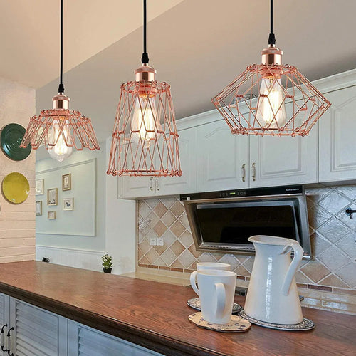 Pendant Light,Industrial Ceiling Pendant Light Fixtures Metal Lampshade,Deformable Geometric Cord Adjustable Folding Cage E27 - vue 7 sur 7