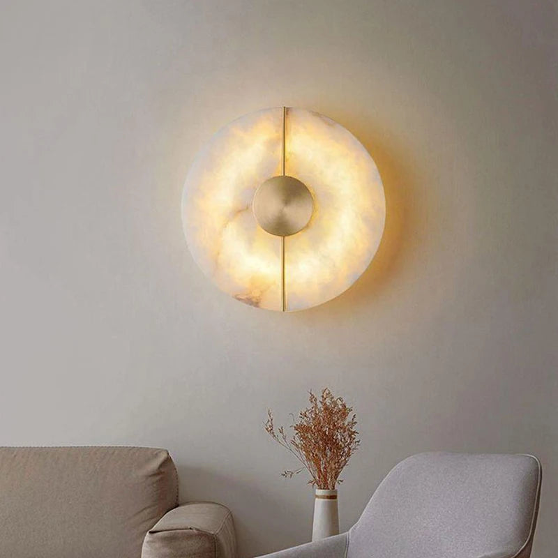 applique murale led design nordique moderne en marbre et cuivre doré - vue 3 sur 10